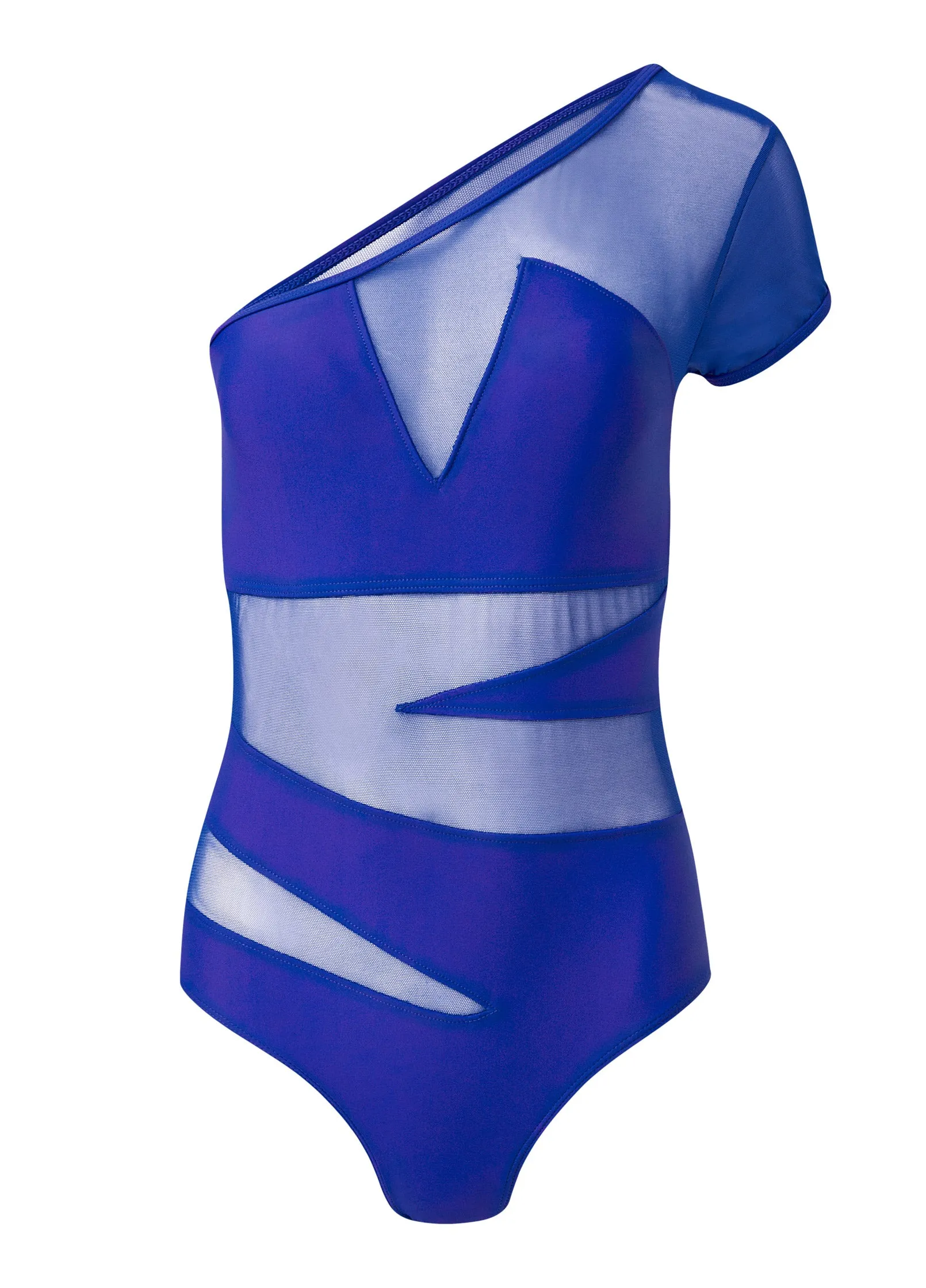 Asymmetrical Mesh One-Piece - Cobalt Blue