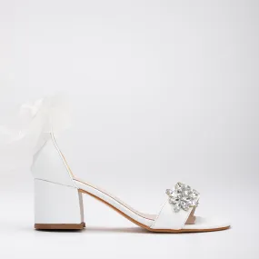 Helen - White Wedding Shoes Rhinestone and Ribbon