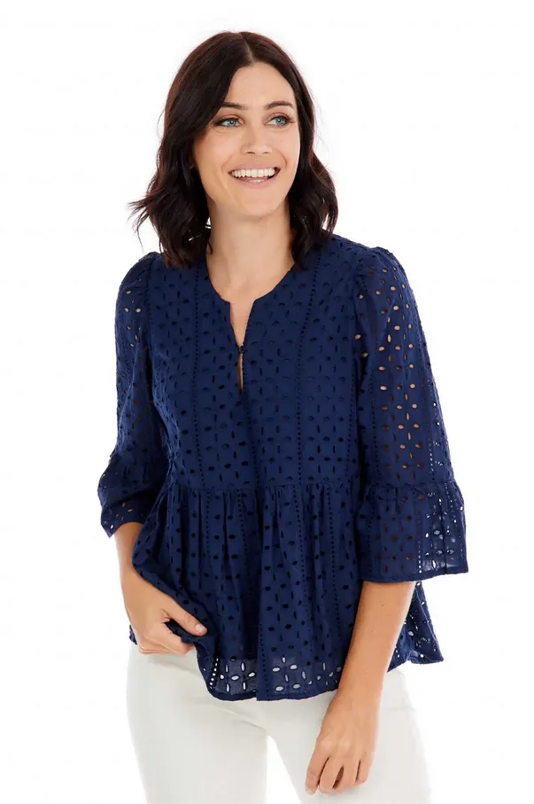 Mudpie Ana Navy Eyelet Top