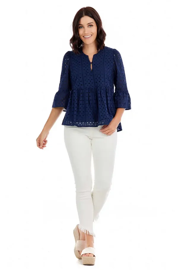 Mudpie Ana Navy Eyelet Top