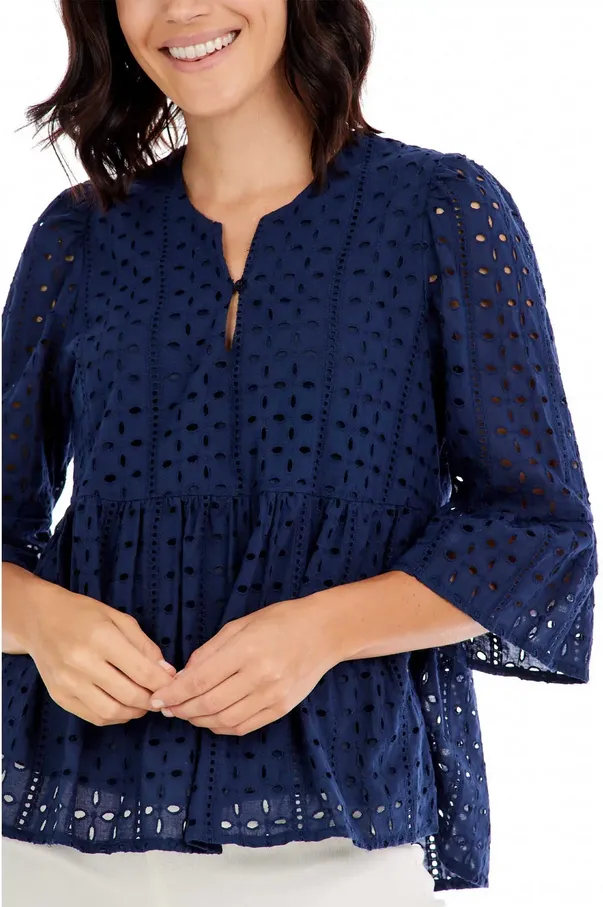 Mudpie Ana Navy Eyelet Top