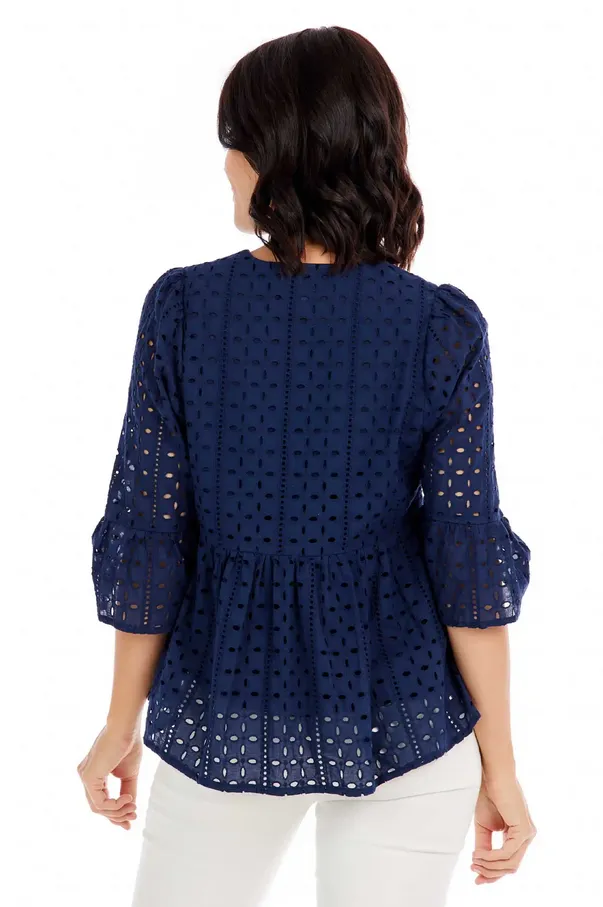 Mudpie Ana Navy Eyelet Top